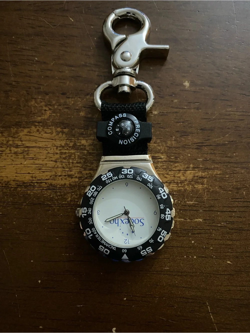 Black Clip-On Compass Watch with White Dial